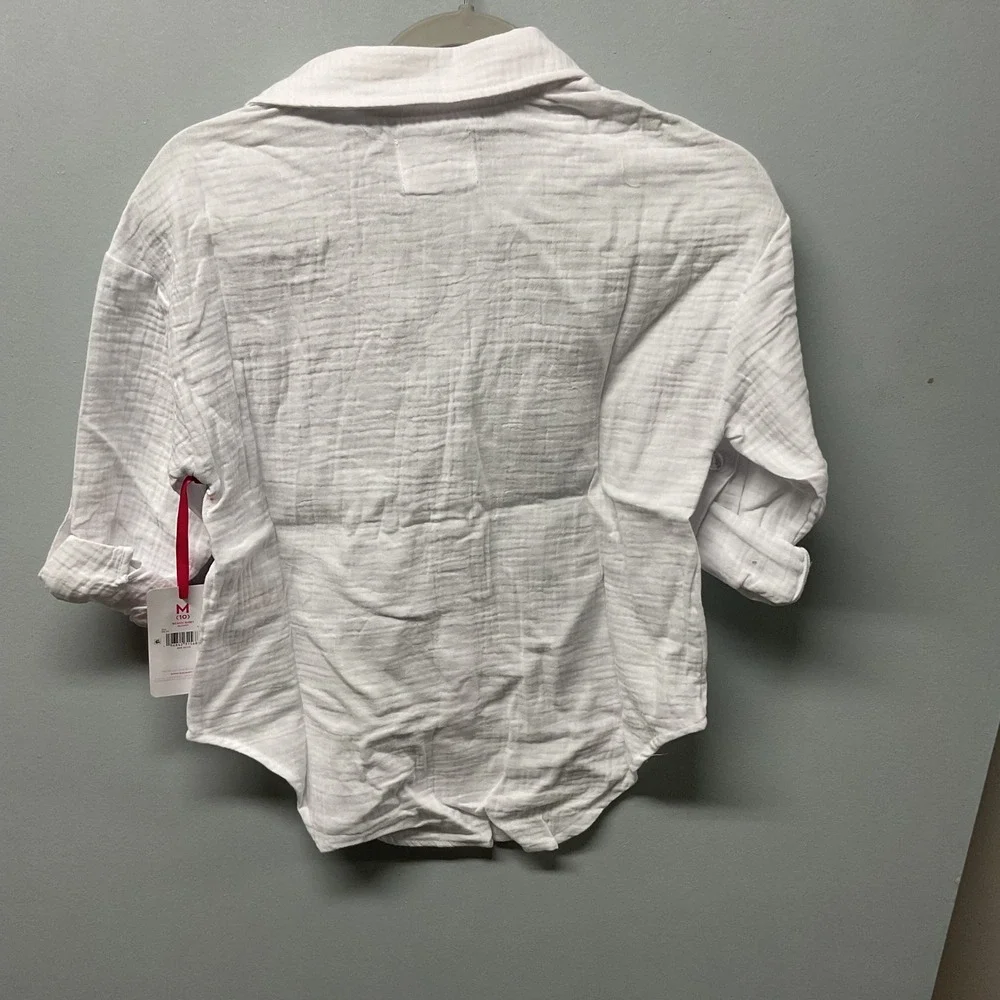 Justice Girls White Gauze Beach Shirt Size M 10 Roll Tab Sleeves